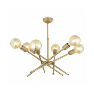 GloboStar® SUNFY 201-0033 Μοντέρνο Κρεμαστό Φωτιστικό Πλέγμα Πολύφωτο 6 x E27 IP20 Μπρονζέ Μέταλλο – Μ60 x Π70 x Υ60cm