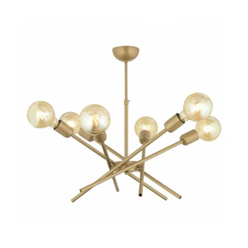 GloboStar® SUNFY 201-0033 Μοντέρνο Κρεμαστό Φωτιστικό Πλέγμα Πολύφωτο 6 x E27 IP20 Μπρονζέ Μέταλλο – Μ60 x Π70 x Υ60cm