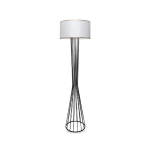 GloboStar® NOVA 201-0036 Μοντέρνο Επιδαπέδιο Φωτιστικό 1 x E27 IP20 Μαύρο Μεταλλό με Λευκό Ύφασμα – Μ38 x Π38 x Υ155cm