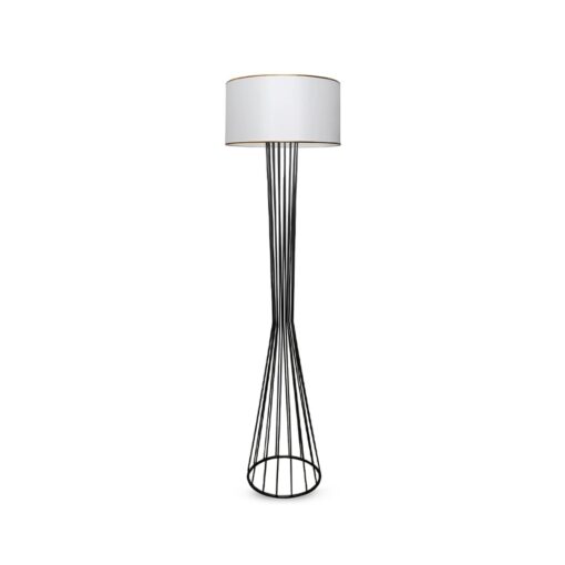 GloboStar® NOVA 201-0036 Μοντέρνο Επιδαπέδιο Φωτιστικό 1 x E27 IP20 Μαύρο Μεταλλό με Λευκό Ύφασμα – Μ38 x Π38 x Υ155cm