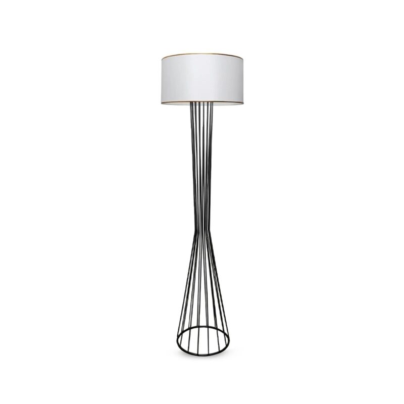 GloboStar® NOVA 201-0036 Μοντέρνο Επιδαπέδιο Φωτιστικό 1 x E27 IP20 Μαύρο Μεταλλό με Λευκό Ύφασμα – Μ38 x Π38 x Υ155cm