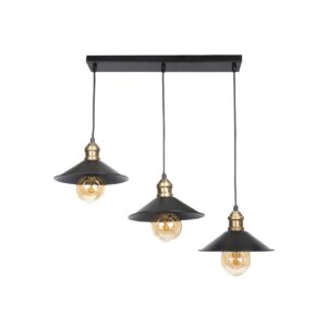 GloboStar® LUCANA 201-0044 Vintage Κρεμαστό Φωτιστικό Ράγα Τριφωτο 3 x E27 IP20 Mεταλλικό Μαύρο – Μ50 x Π25 x Υ75cm