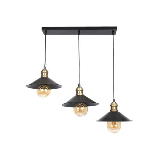 GloboStar® LUCANA 201-0044 Vintage Κρεμαστό Φωτιστικό Ράγα Τριφωτο 3 x E27 IP20 Mεταλλικό Μαύρο – Μ50 x Π25 x Υ75cm