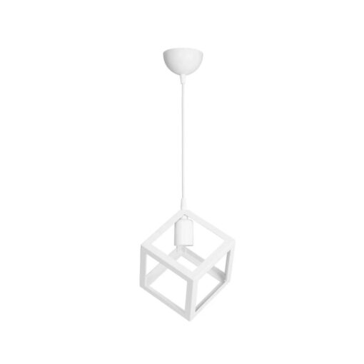 GloboStar® DISE 201-0052 Μοντέρνο Κρεμαστό Φωτιστικό Κύβος Μονόφωτο 1 x E27 IP20 Λευκό Μέταλλο – Μ18 x Π18 x Υ68cm
