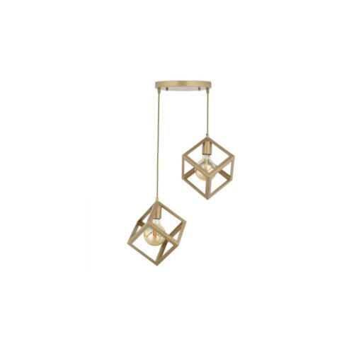 GloboStar® DISE 201-0056 Μοντέρνο Κρεμαστό Φωτιστικό Κύβος Δίφωτο 2 x E27 IP20 Λευκό Μέταλλο – Μ20 x Π20 x Υ70cm