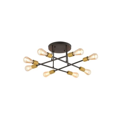 GloboStar® BLAZEA 201-0064 Vintage Οροφής Πλέγμα Πολύφωτο 8 x E27 IP20 Μπρονζέ με Μαύρο Μέταλλο – Μ40 x Π40 x Υ25cm