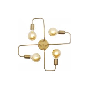 GloboStar® MOORNA 201-0065 Vintage Οροφής Πλέγμα Πολύφωτο 4 x E27 IP20 Χρυσό Μέταλλο – Μ50 x Π50 x Υ15cm