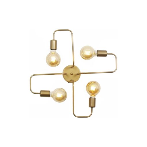 GloboStar® MOORNA 201-0065 Vintage Οροφής Πλέγμα Πολύφωτο 4 x E27 IP20 Χρυσό Μέταλλο – Μ50 x Π50 x Υ15cm
