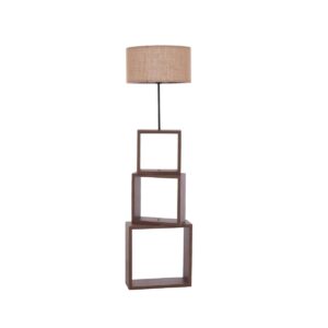 GloboStar® LUMO 201-0073 Μοντέρνο Επιδαπέδιο Φωτιστικό Μονόφωτο 1 x E27 IP20 Καρυδί Ξύλο με Μπεζ Ύφασμα – Μ37 x Π37 x Υ155cm