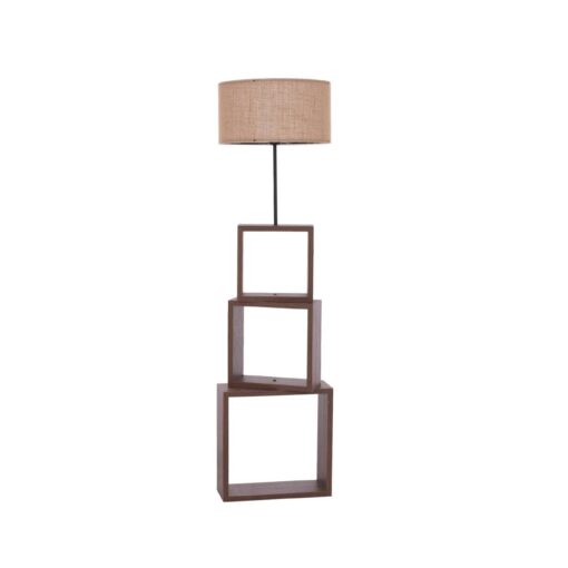 GloboStar® LUMO 201-0073 Μοντέρνο Επιδαπέδιο Φωτιστικό Μονόφωτο 1 x E27 IP20 Καρυδί Ξύλο με Μπεζ Ύφασμα – Μ37 x Π37 x Υ155cm