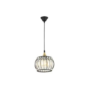 GloboStar® LUCERO 201-0078 Vintage Κρεμαστό Φωτιστικό Πλέγμα Μονόφωτο 1 x E27 IP20 Μαύρο και Χρυσό Μέταλλο – Μ16 x Π16 x Υ70cm