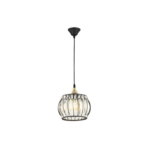 GloboStar® LUCERO 201-0078 Vintage Κρεμαστό Φωτιστικό Πλέγμα Μονόφωτο 1 x E27 IP20 Μαύρο και Χρυσό Μέταλλο – Μ16 x Π16 x Υ70cm