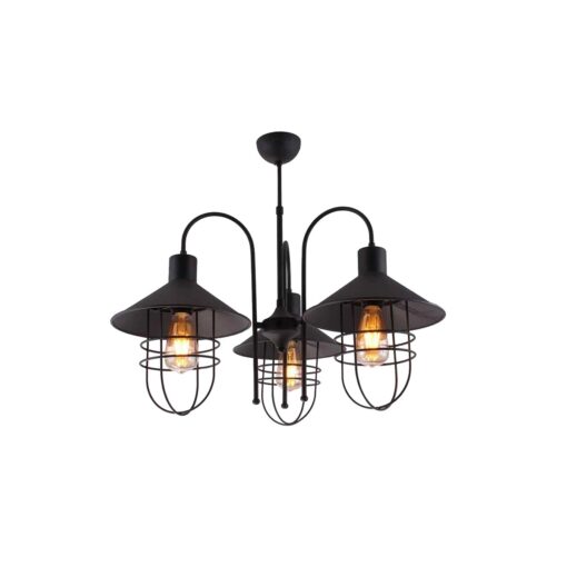 GloboStar® BLAZEO 201-0079 Vintage Κρεμαστό Φωτιστικό Καμπάνα Τρίφωτο 3 x E27 IP20 Μαύρο Μέταλλο – Μ40 x Π40 x Υ40cm