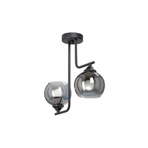 GloboStar® GLOSSA 201-0091 Vintage Κρεμαστό Φωτιστικό Μπάλα Δίφωτο 2 x E27 IP20 Μαύρο Μέταλλο με Φιμέ Γυαλί – Μ30 x Π15 x Υ54cm