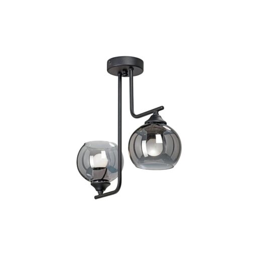 GloboStar® GLOSSA 201-0091 Vintage Κρεμαστό Φωτιστικό Μπάλα Δίφωτο 2 x E27 IP20 Μαύρο Μέταλλο με Φιμέ Γυαλί – Μ30 x Π15 x Υ54cm