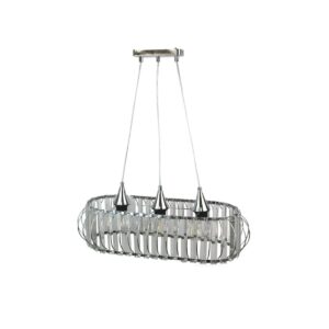 GloboStar® RAZIA 201-0101 Vintage Κρεμαστό Φωτιστικό Κρύσταλλα Τρίφωτο 3 x E27 IP20 Ασημί Μέταλλο με Διάφανο Γυαλί – Μ60 x Π40 x Υ70cm