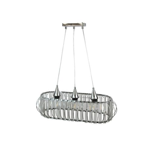 GloboStar® RAZIA 201-0101 Vintage Κρεμαστό Φωτιστικό Κρύσταλλα Τρίφωτο 3 x E27 IP20 Ασημί Μέταλλο με Διάφανο Γυαλί – Μ60 x Π40 x Υ70cm
