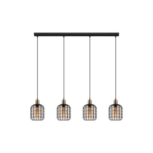 GloboStar® PULSAR 201-0103 Vintage Κρεμαστό Φωτιστικό Ράγα Πολύφωτο 4 x E27 IP20 Μαύρο Μέταλλο – Μ70 x Π20 x Υ80cm