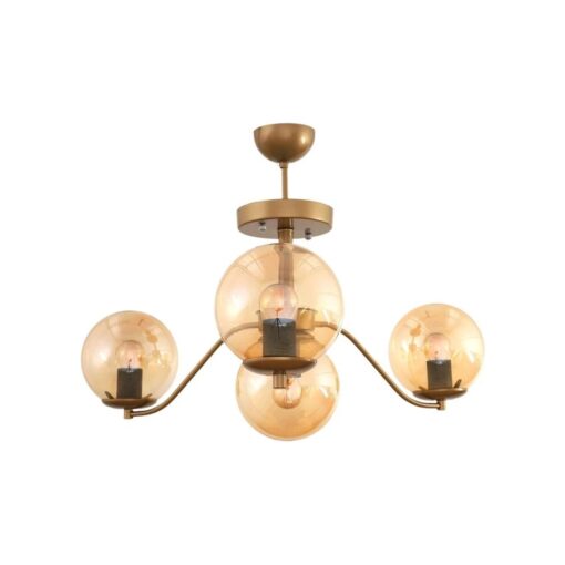 GloboStar® SUNRAY 201-0110 Vintage Κρεμαστό Φωτιστικό Μπάλα Πολύφωτο 4 x E27 IP20 Μαύρο Μέταλλο με Μελί Γυαλί – Μ55 x Π55 x Υ48cm