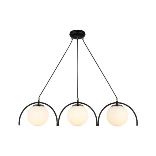 GloboStar® FLASHO 201-0111 Vintage Κρεμαστό Φωτιστικό Οροφής Ράγα Τρίφωτο 3 x E27 IP20 Μαύρο Μέταλλο με Γαλακτερό Γυαλί – Μ50 x Π25 x Υ70cm