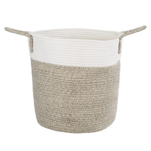 GloboStar® Artificial Garden CHALKI 20200 Διακοσμητικό Πλεκτό Καλάθι – Κασπώ Γλάστρα – Flower Pot  Μπεζ Σκούρο με Λευκό Π35cm x Υ40cm