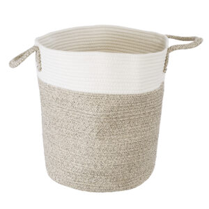 GloboStar® Artificial Garden CHALKI 20200 Διακοσμητικό Πλεκτό Καλάθι – Κασπώ Γλάστρα – Flower Pot  Μπεζ Σκούρο με Λευκό Π35cm x Υ40cm