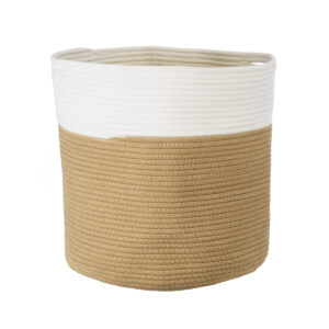 GloboStar® Artificial Garden PALAWAN 20201 Διακοσμητικό Πλεκτό Καλάθι – Κασπώ Γλάστρα – Flower Pot  Μπεζ με Λευκό Π35cm x Υ38cm