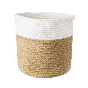 GloboStar® Artificial Garden PALAWAN 20202 Διακοσμητικό Πλεκτό Καλάθι – Κασπώ Γλάστρα – Flower Pot  Μπεζ με Λευκό Π30cm x Υ30cm