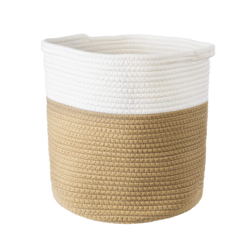 GloboStar® Artificial Garden PALAWAN 20202 Διακοσμητικό Πλεκτό Καλάθι – Κασπώ Γλάστρα – Flower Pot  Μπεζ με Λευκό Π30cm x Υ30cm