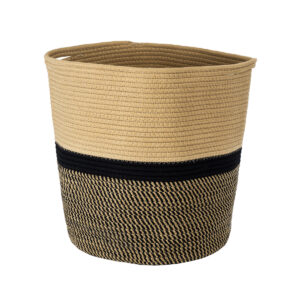 GloboStar® Artificial Garden HYDRA 20204 Διακοσμητικό Πλεκτό Καλάθι – Κασπώ Γλάστρα – Flower Pot  Μπεζ με Μαύρο Π35cm x Υ38cm