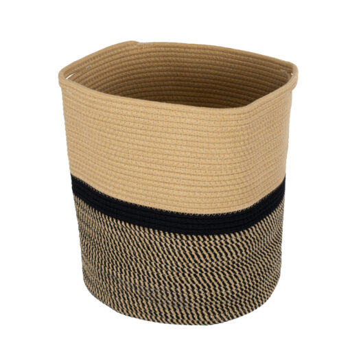 GloboStar® Artificial Garden HYDRA 20204 Διακοσμητικό Πλεκτό Καλάθι – Κασπώ Γλάστρα – Flower Pot  Μπεζ με Μαύρο Π35cm x Υ38cm
