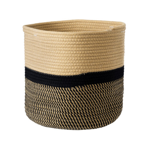 GloboStar® Artificial Garden HYDRA 20205 Διακοσμητικό Πλεκτό Καλάθι – Κασπώ Γλάστρα – Flower Pot  Μπεζ με Μαύρο Π30cm x Υ30cm