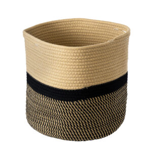 GloboStar® Artificial Garden HYDRA 20205 Διακοσμητικό Πλεκτό Καλάθι – Κασπώ Γλάστρα – Flower Pot  Μπεζ με Μαύρο Π30cm x Υ30cm