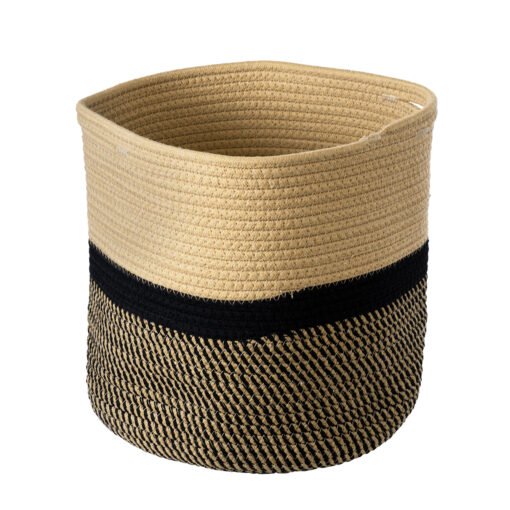 GloboStar® Artificial Garden HYDRA 20205 Διακοσμητικό Πλεκτό Καλάθι – Κασπώ Γλάστρα – Flower Pot  Μπεζ με Μαύρο Π30cm x Υ30cm
