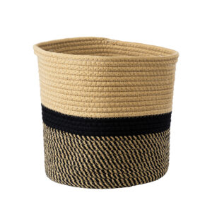 GloboStar® Artificial Garden HYDRA 20206 Διακοσμητικό Πλεκτό Καλάθι – Κασπώ Γλάστρα – Flower Pot  Μπεζ με Μαύρο Π25cm x Υ25cm