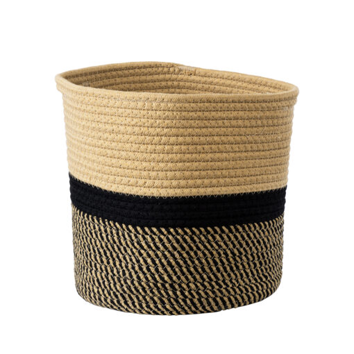 GloboStar® Artificial Garden HYDRA 20206 Διακοσμητικό Πλεκτό Καλάθι – Κασπώ Γλάστρα – Flower Pot  Μπεζ με Μαύρο Π25cm x Υ25cm