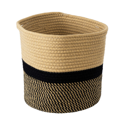 GloboStar® Artificial Garden HYDRA 20206 Διακοσμητικό Πλεκτό Καλάθι – Κασπώ Γλάστρα – Flower Pot  Μπεζ με Μαύρο Π25cm x Υ25cm