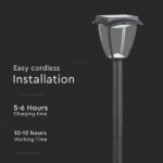 LED Ηλιακό Φωτιστικό Κήπου Δαπέδου 2W V-TAC IP65 με Μαύρο ώμα  3000K+6000K – 2894