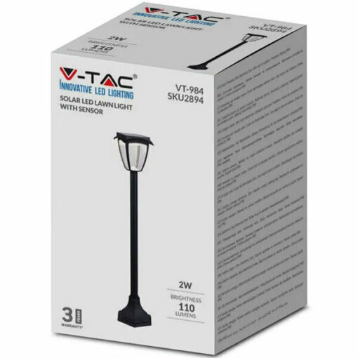 LED Ηλιακό Φωτιστικό Κήπου Δαπέδου 2W V-TAC IP65 με Μαύρο ώμα  3000K+6000K – 2894