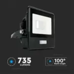 LED Προβολέας με Ανιχνευτή Κίνησης 10W V-TAC PRO Samsung Chip 100° 735lm Μαύρος IP65 Θερμό 3000K – 20256