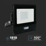 LED Προβολέας με Ανιχνευτή Κίνησης 20W V-TAC PRO Samsung Chip 100° 1510lm Μαύρος IP65 Θερμό 3000K – 20259