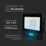 LED Προβολέας με Ανιχνευτή Κίνησης 20W V-TAC PRO Samsung Chip 100° 1510lm Μαύρος IP65 Θερμό 3000K – 20259