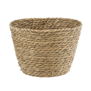 GloboStar® Artificial Garden SIFNOS 20267 Διακοσμητικό Πλεκτό Καλάθι – Κασπώ Γλάστρα – Flower Pot Μπεζ Φ22cm x Υ15cm