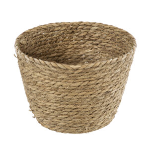 GloboStar® Artificial Garden SIFNOS 20267 Διακοσμητικό Πλεκτό Καλάθι – Κασπώ Γλάστρα – Flower Pot Μπεζ Φ22cm x Υ15cm