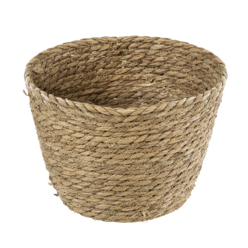 GloboStar® Artificial Garden SIFNOS 20267 Διακοσμητικό Πλεκτό Καλάθι – Κασπώ Γλάστρα – Flower Pot Μπεζ Φ22cm x Υ15cm