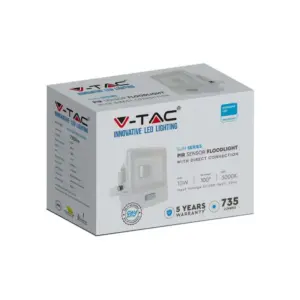 LED Προβολέας με Ανιχνευτή Κίνησης 10W V-TAC PRO Samsung Chip 100° 735lm Λευκός IP65 Θερμό 3000K – 20268