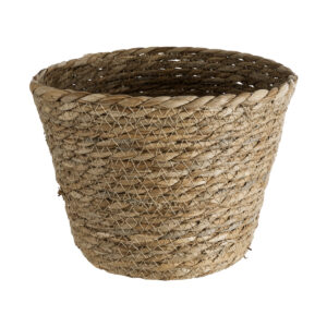 GloboStar® Artificial Garden PATMOS 20269 Διακοσμητικό Πλεκτό Καλάθι – Κασπώ Γλάστρα – Flower Pot Καφέ Φ20 x Υ15cm