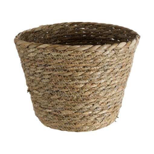 GloboStar® Artificial Garden PATMOS 20269 Διακοσμητικό Πλεκτό Καλάθι – Κασπώ Γλάστρα – Flower Pot Καφέ Φ20 x Υ15cm
