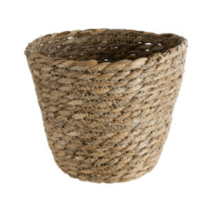 GloboStar® Artificial Garden PATMOS 20270 Διακοσμητικό Πλεκτό Καλάθι – Κασπώ Γλάστρα – Flower Pot Καφέ Φ22 x Υ17cm