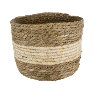 GloboStar® Artificial Garden KYTHIRA 20274 Διακοσμητικό Πλεκτό Καλάθι – Κασπώ Γλάστρα – Flower Pot Καφέ με Μπεζ Φ25 x Υ18cm